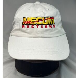 Mecum Auctions Hat White Cotton Adjustable Strapback Dad Cap Car Collector Logo